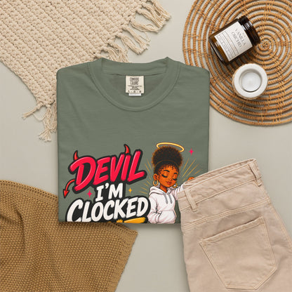 T-Shirt — "Devil I'm Clocked Out for Drama" Graphic Tee - ClaimedbyGodDesigns