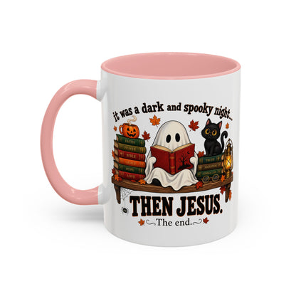 Halloween Christian Coffee Mug — “It Was a Dark and Spooky Night… Then Jesus” Accent Mug