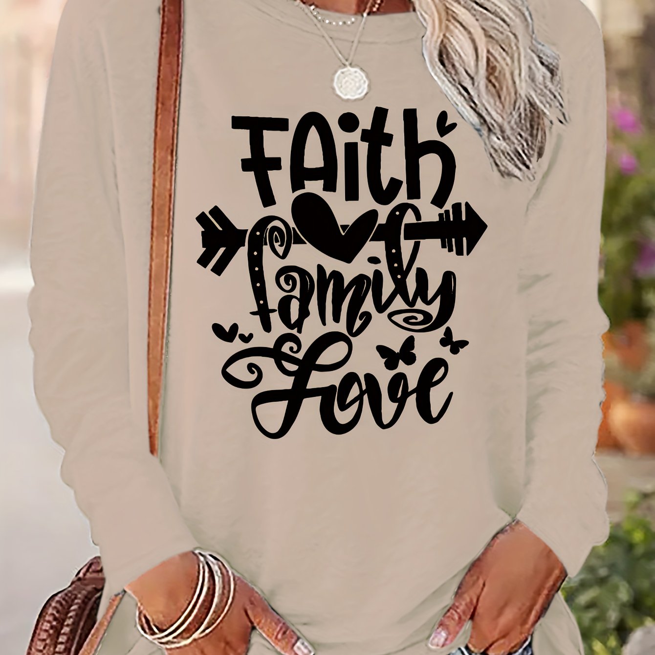 Faith Family Love Women's Christian Pullover Sweatshirt claimedbygoddesigns