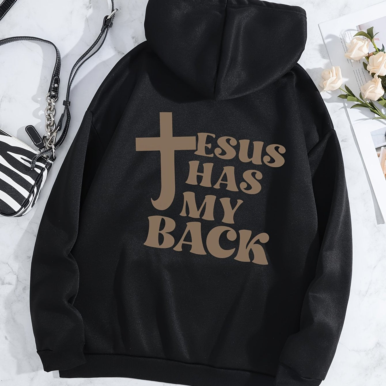 Jesus Has My Back Women's Christian Pullover Hooded Sweatshirt claimedbygoddesigns