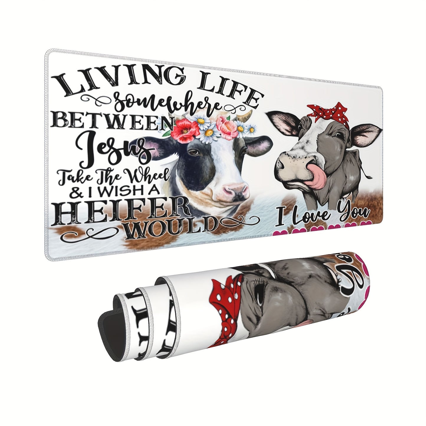 Living Life Somewhere Between Jesus Take The Wheel And I Wish A Heifer Would Computer Keyboard Mouse Pad 11.8x31.5 claimedbygoddesigns