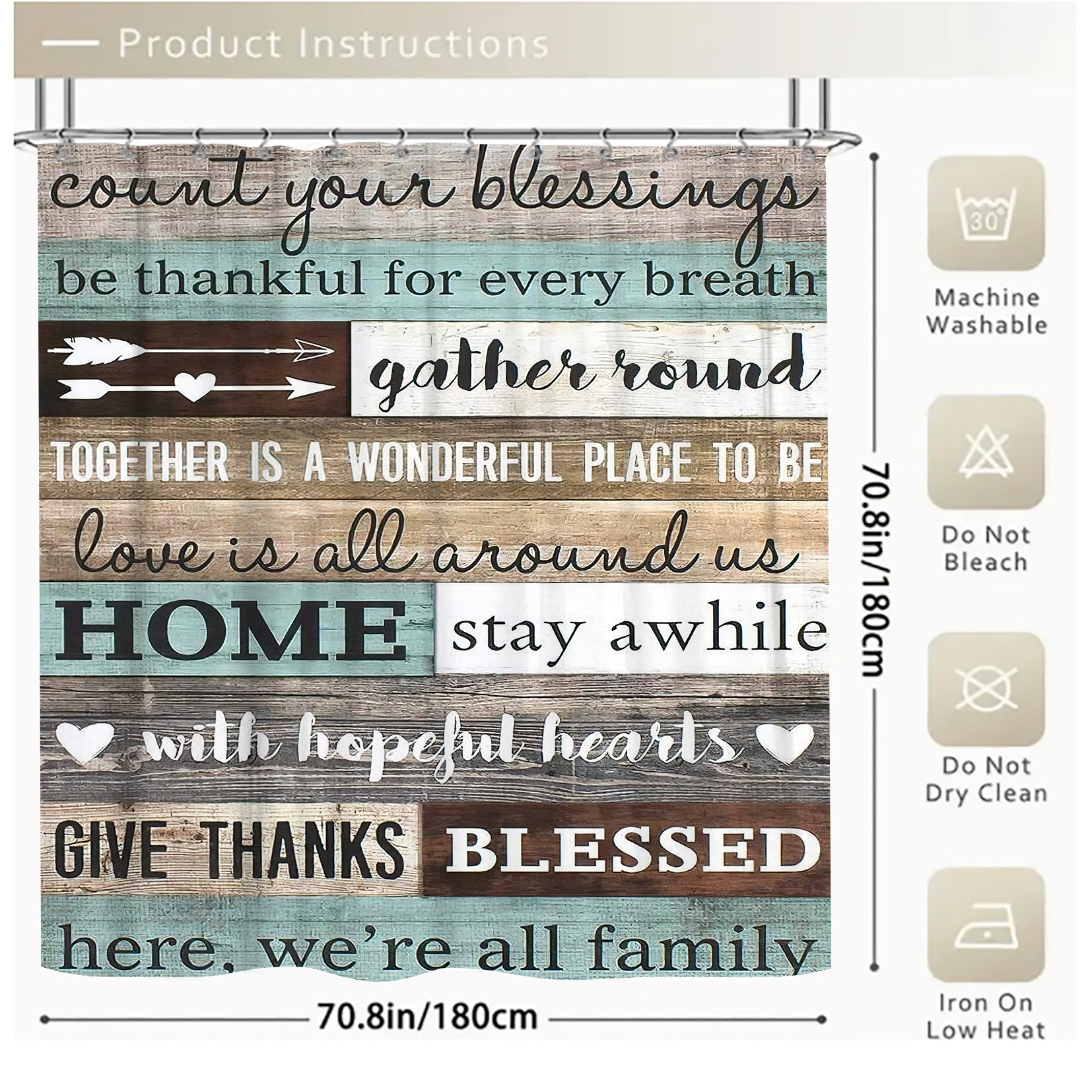 Count Your Blessings Christian Shower Curtain or Set with 12 Hooks, Bathroom Rug, Toilet U-Shape Mat, Toilet Lid Cover Pad claimedbygoddesigns