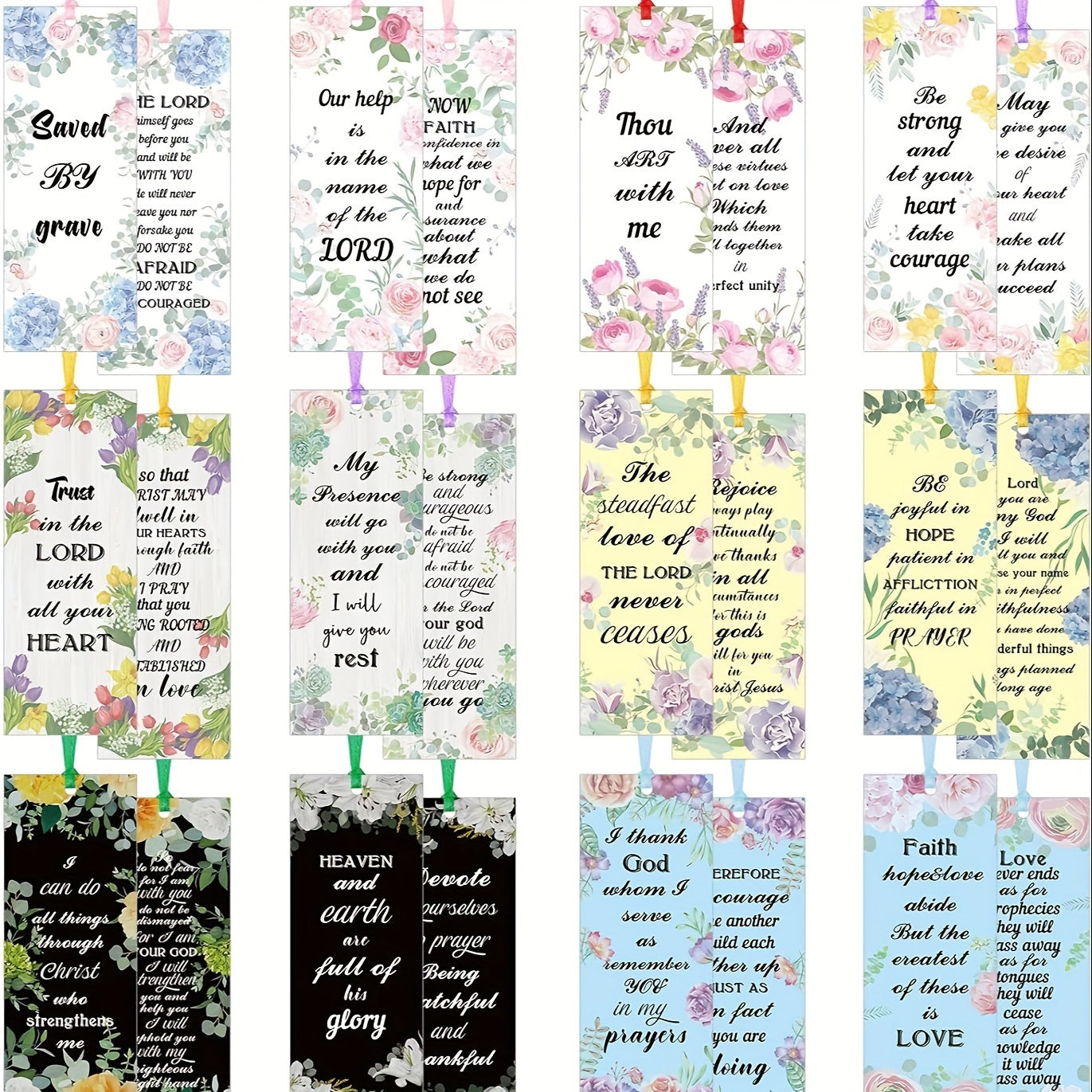 120 pcs Bible Verse Christian Inspirational Scripture Bookmarks, Double Sided With 120 Ribbons Christian Gift Idea claimedbygoddesigns