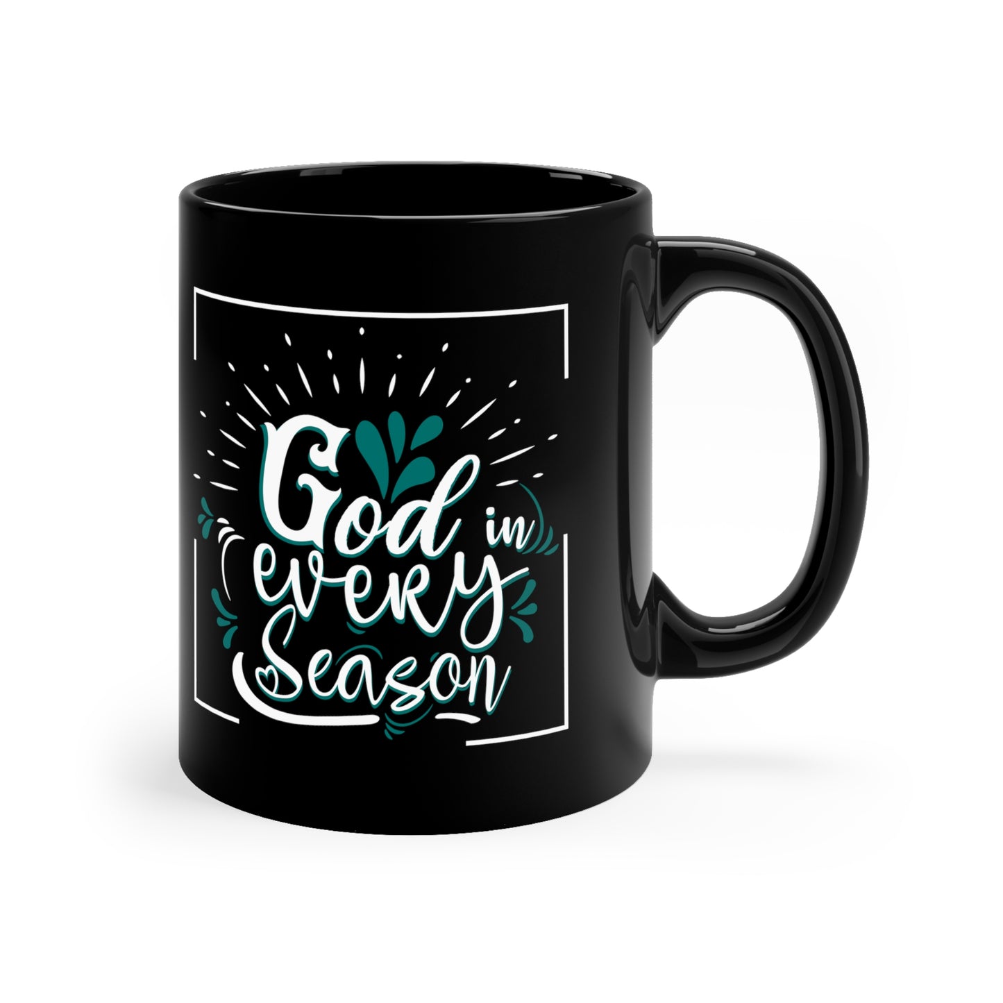 God In Every Season Christian Black Ceramic Mug 11oz (double sided print)