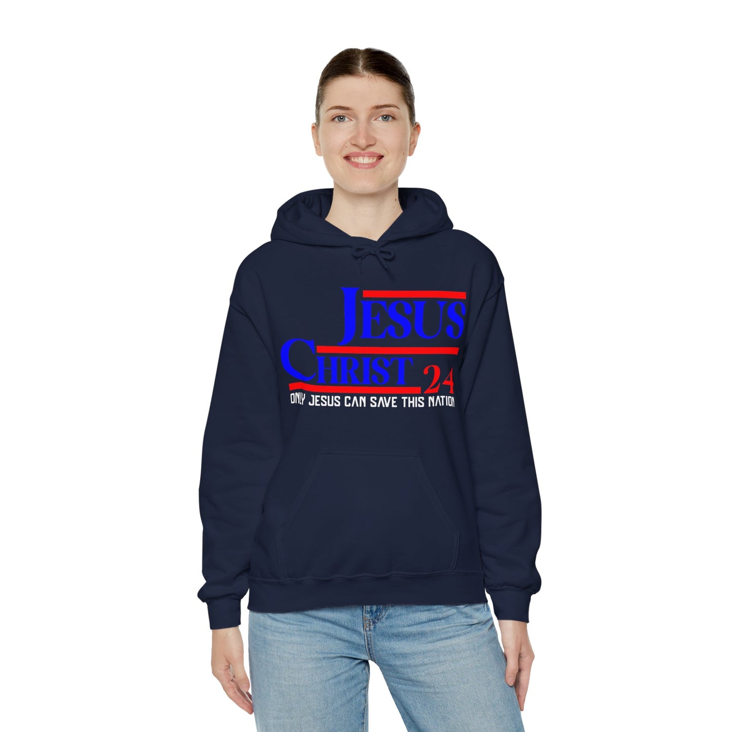 Jesus Christ 2024 Only Jesus Can Save This Nation Election Year Unisex Christian Hooded Pullover Sweatshirt