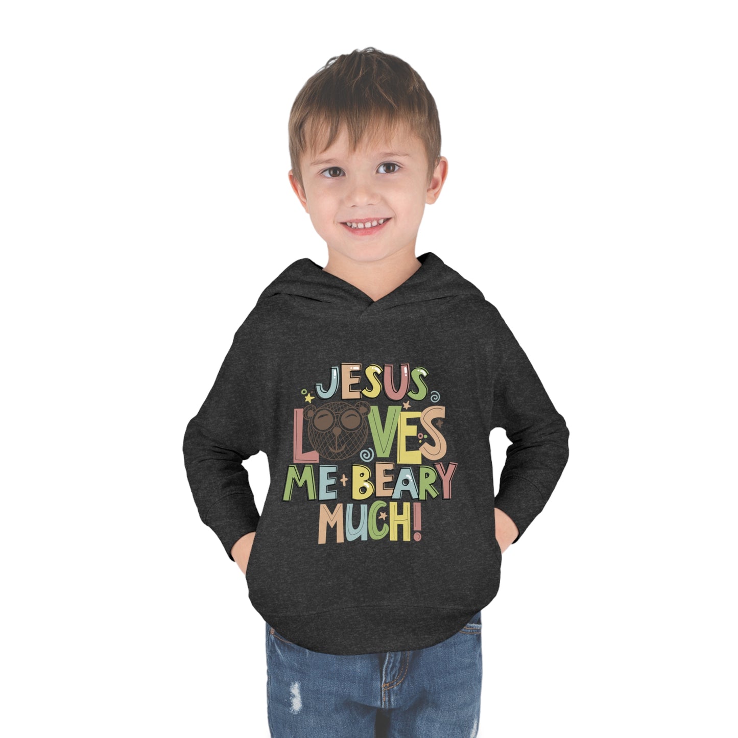 Jesus Loves Me Beary Much Toddler Pullover Fleece Hooded Sweatshirt