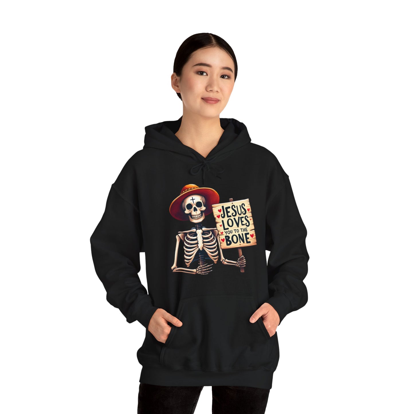 Jesus Loves You To The Bone (Halloween Themed) Unisex Christian Hooded Pullover Sweatshirt