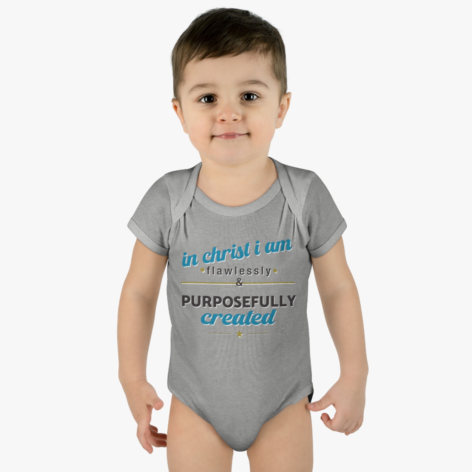 In Christ I Am Flawlessly And Purposefully Created Christian Baby Onesie Printify