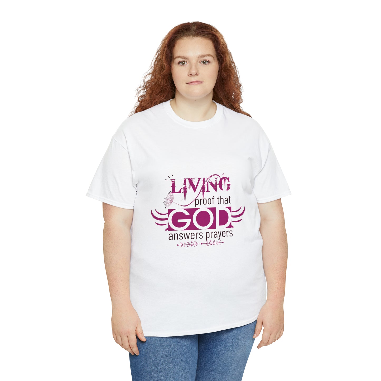 Living Proof That God Answers Prayers Unisex Heavy Cotton Tee