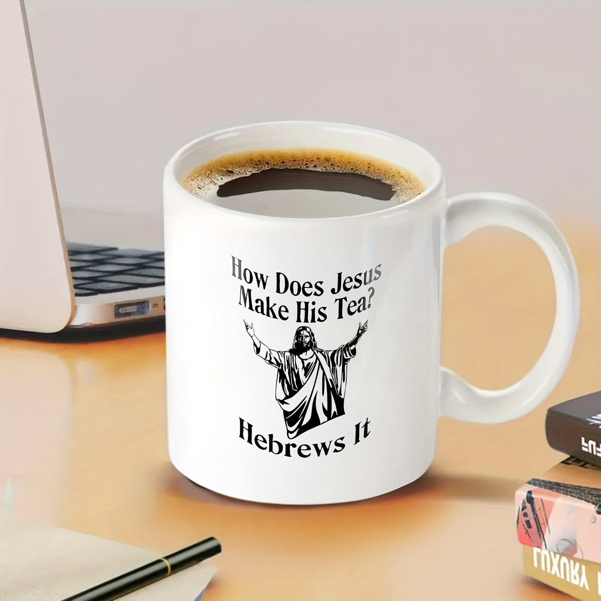 How Does Jesus Make His Tea? HEBREWS It Funny Christian White Ceramic Mug claimedbygoddesigns