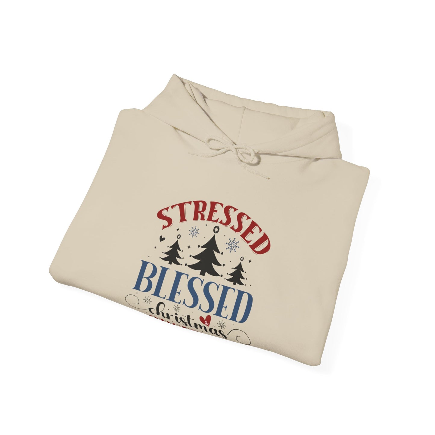 Stressed Blessed Christmas Obsessed Unisex Christian Hooded Pullover Sweatshirt