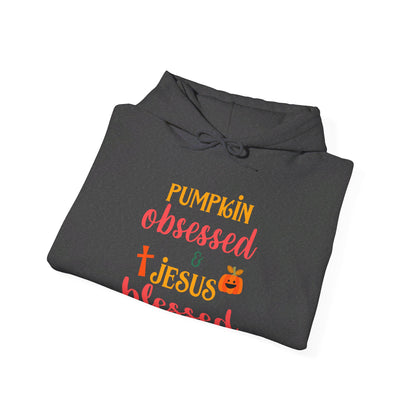 Pumpkin Obsessed And Blessed by Him Halloween Unisex Christian Pullover Hooded Sweatshirt