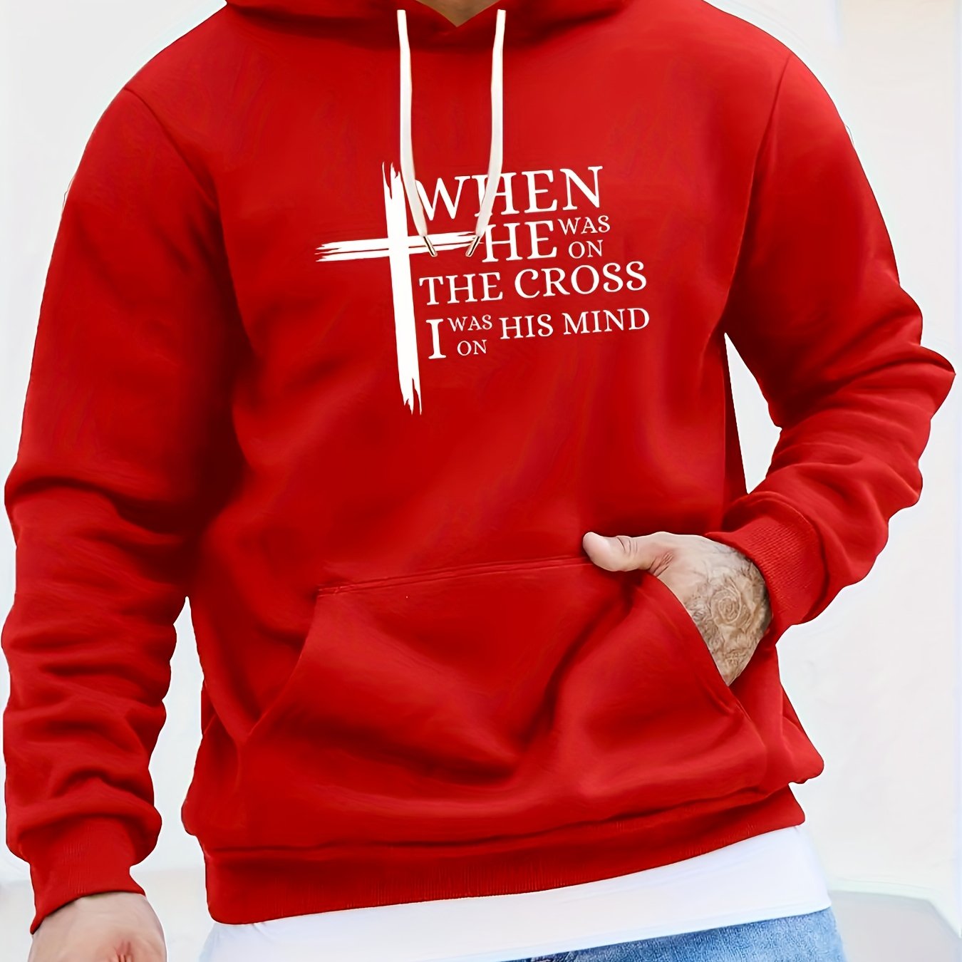 When He Was On The Cross I Was On His Mind Men's Christian Pullover Hooded Sweatshirt claimedbygoddesigns