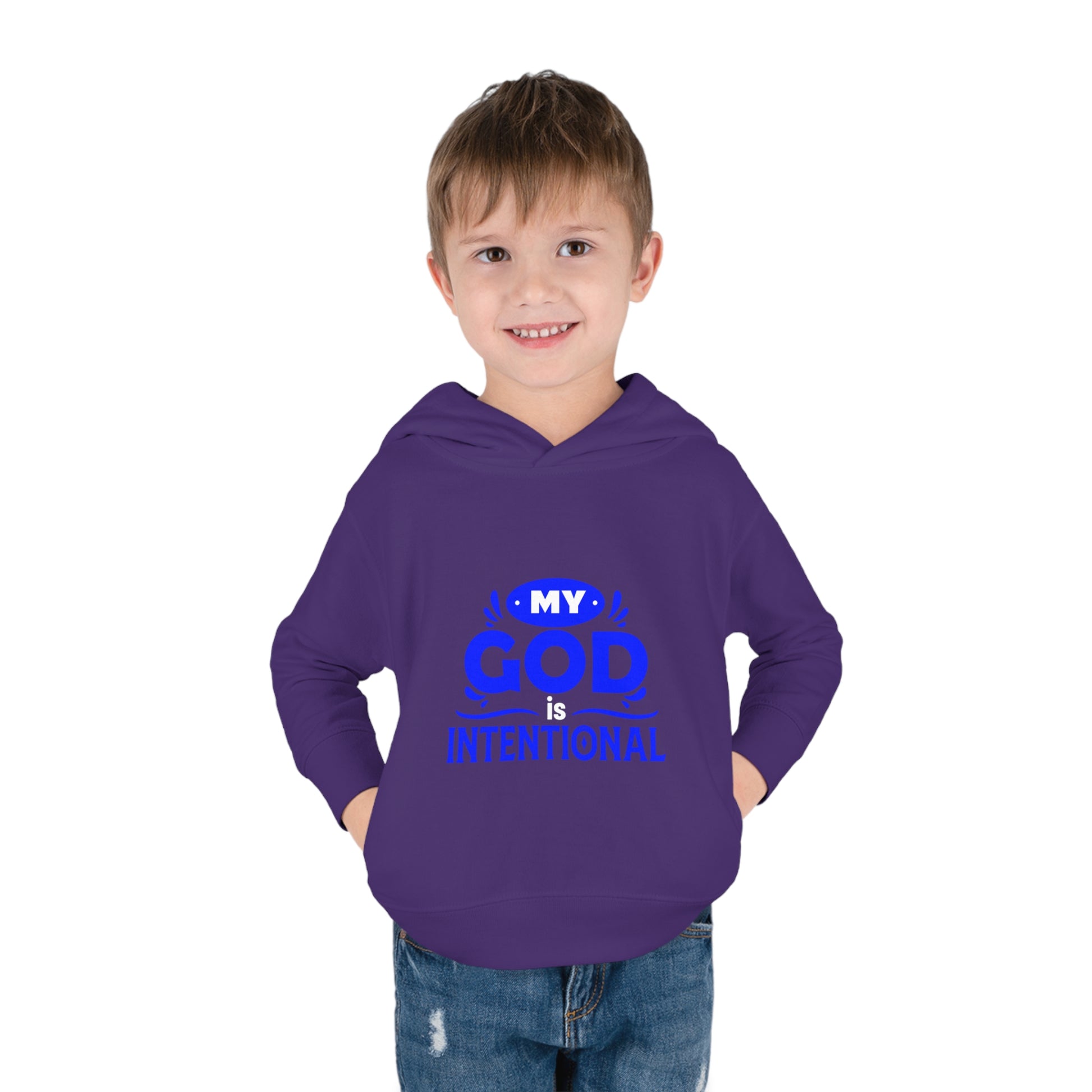 My God Is Intentional Toddler Pullover Fleece Hoodie Printify