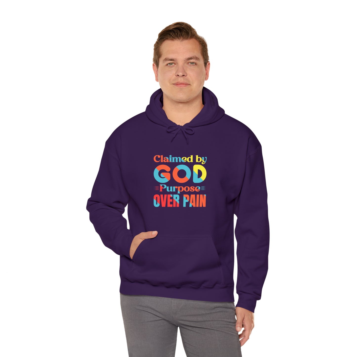 Claimed By God Purpose Over Pain Christian Unisex Pull On Hooded sweatshirt Printify