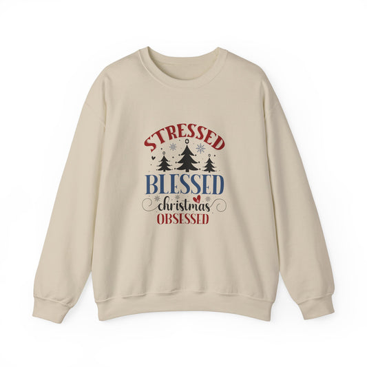 Stressed Blessed Christmas Obsessed Unisex Heavy Blend™ Crewneck Christian Sweatshirt