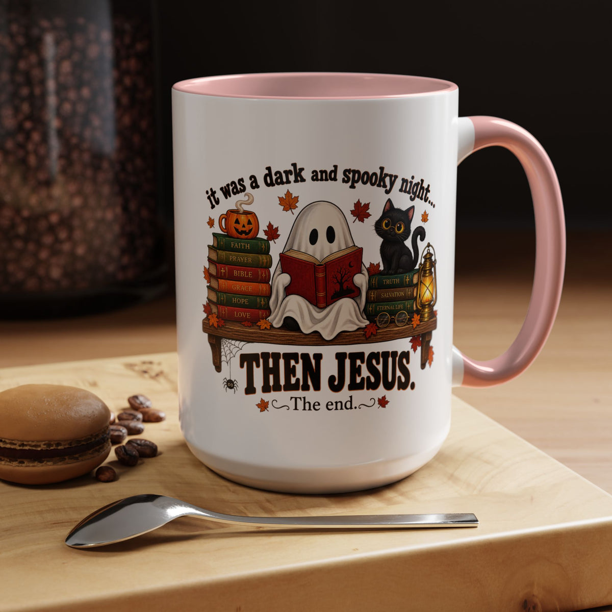 Halloween Christian Coffee Mug — “It Was a Dark and Spooky Night… Then Jesus” Accent Mug
