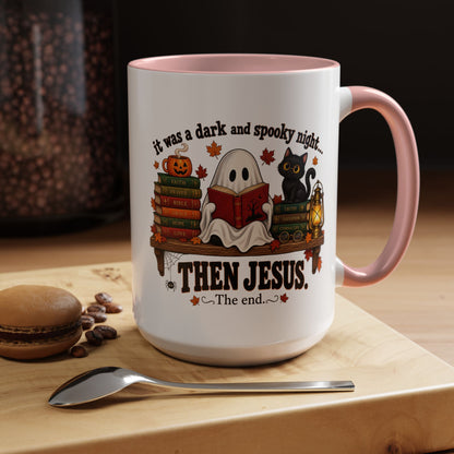 Halloween Christian Coffee Mug — “It Was a Dark and Spooky Night… Then Jesus” Accent Mug
