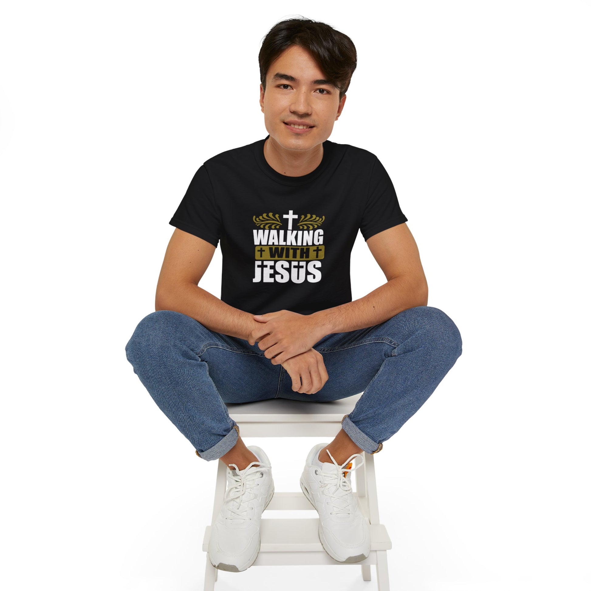 Walking With Jesus Unisex Christian Ultra Cotton Tee Printify