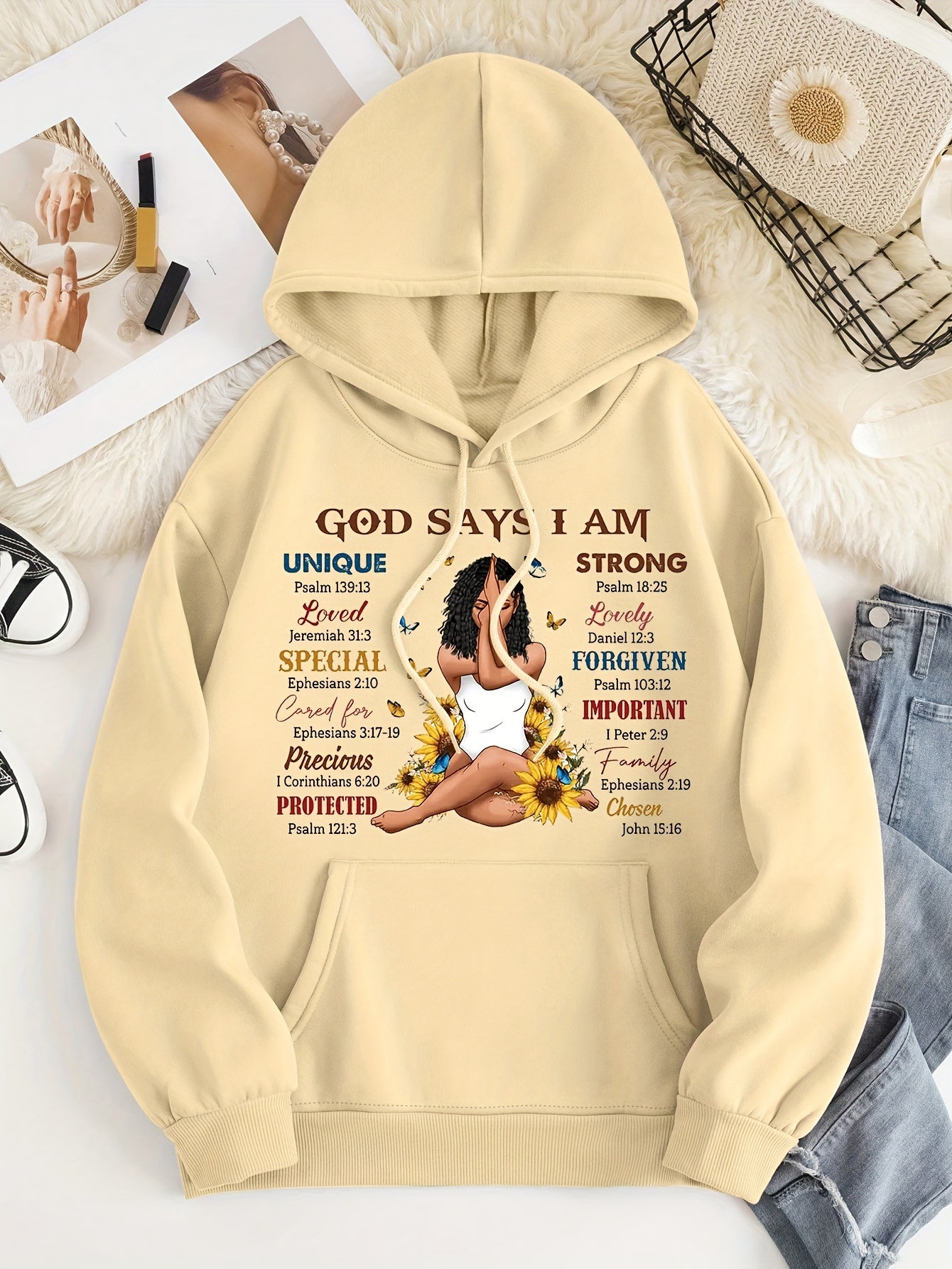 God Says I Am Women's Christian Pullover Hooded Sweatshirt claimedbygoddesigns