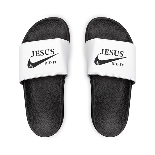 Jesus Did It (like Nike) Youth PU Christian Slide Sandals Printify