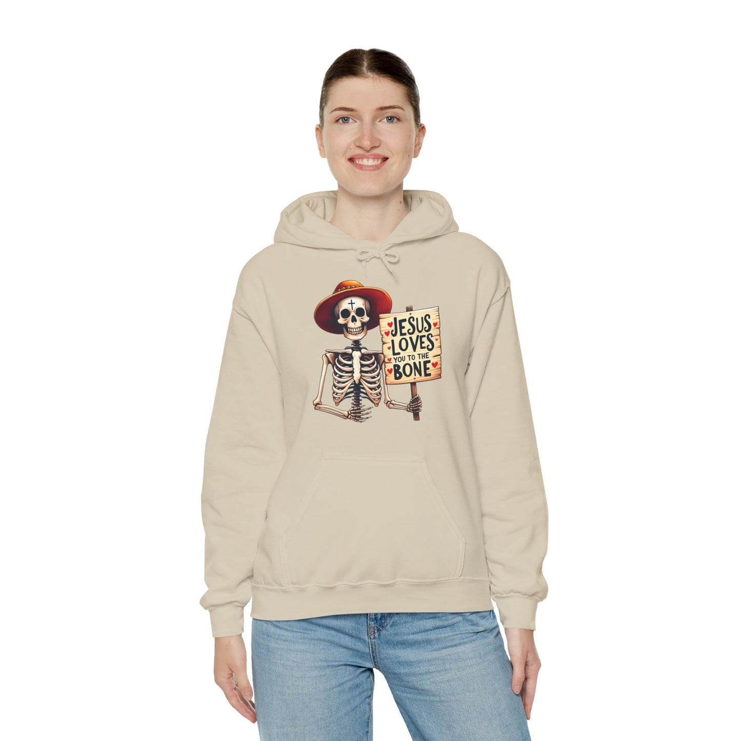 Jesus Loves You To The Bone (Halloween Themed) Unisex Christian Hooded Pullover Sweatshirt