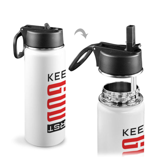 Keep Him First Insulated Christian Water Bottle with Straw Lid (18oz) - ClaimedbyGodDesigns