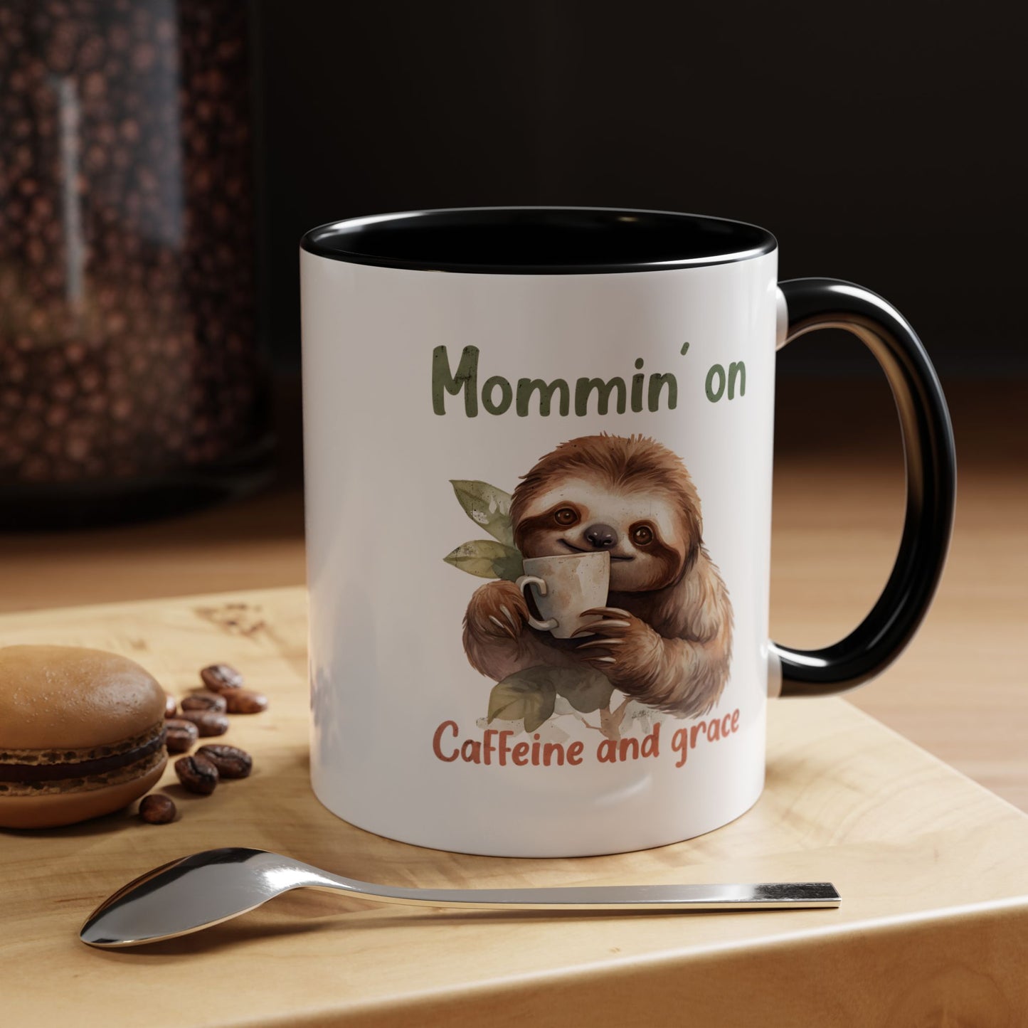 Sloth Mom Coffee Accent Mug - 'Mommin' on Caffeine and Grace' - Cute Gift for Christian Moms