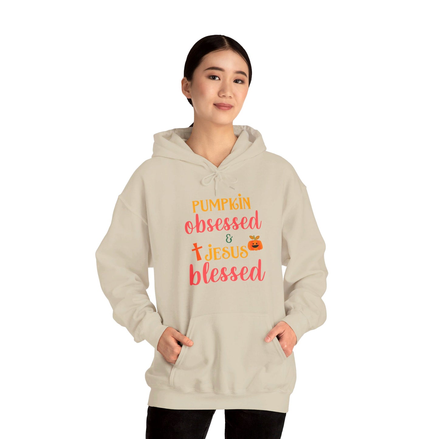 Pumpkin Obsessed And Jesus Blessed Halloween Unisex Christian Pullover Hooded Sweatshirt