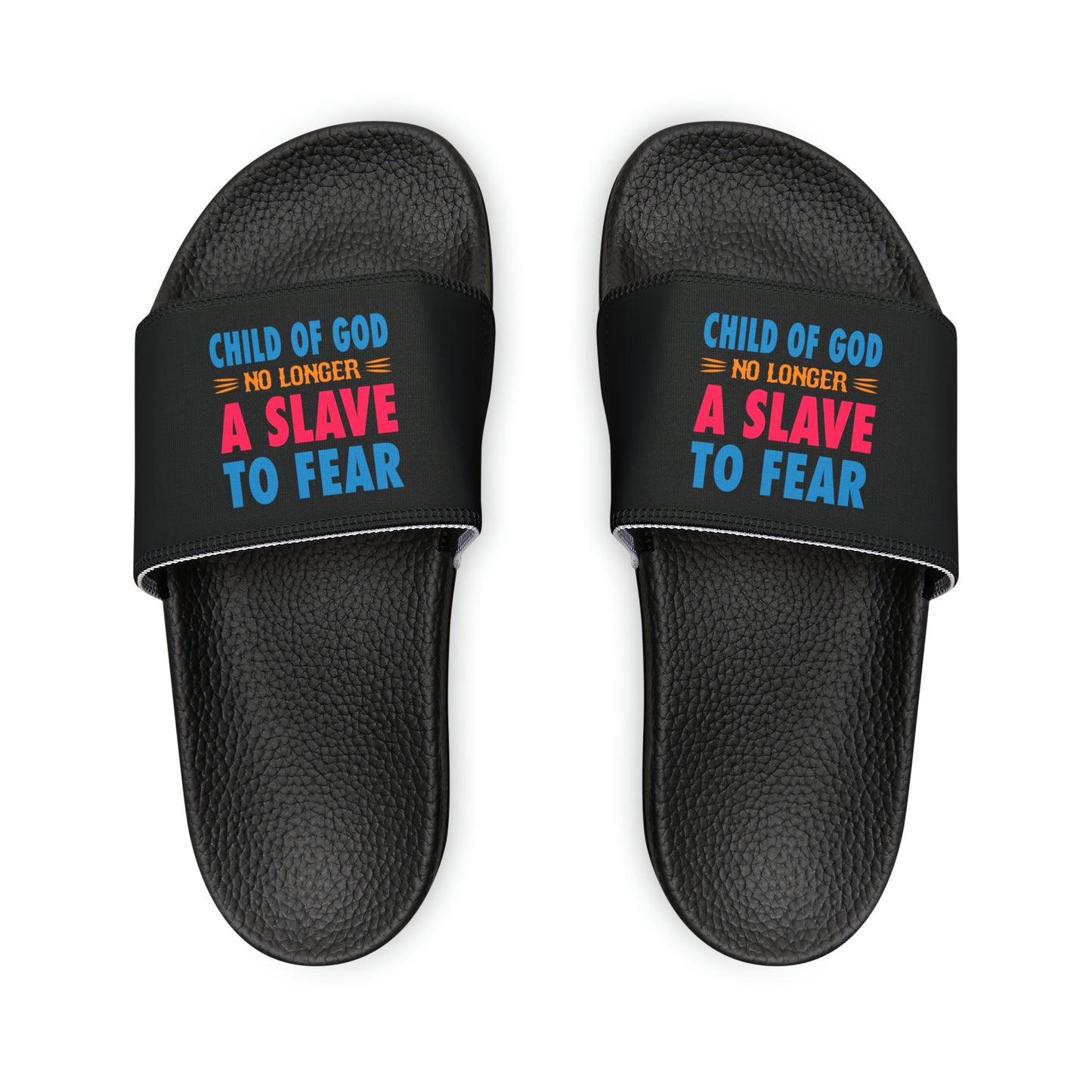 Child Of God No Longer A Slave To Fear Men's PU Christian Slide Sandals Printify