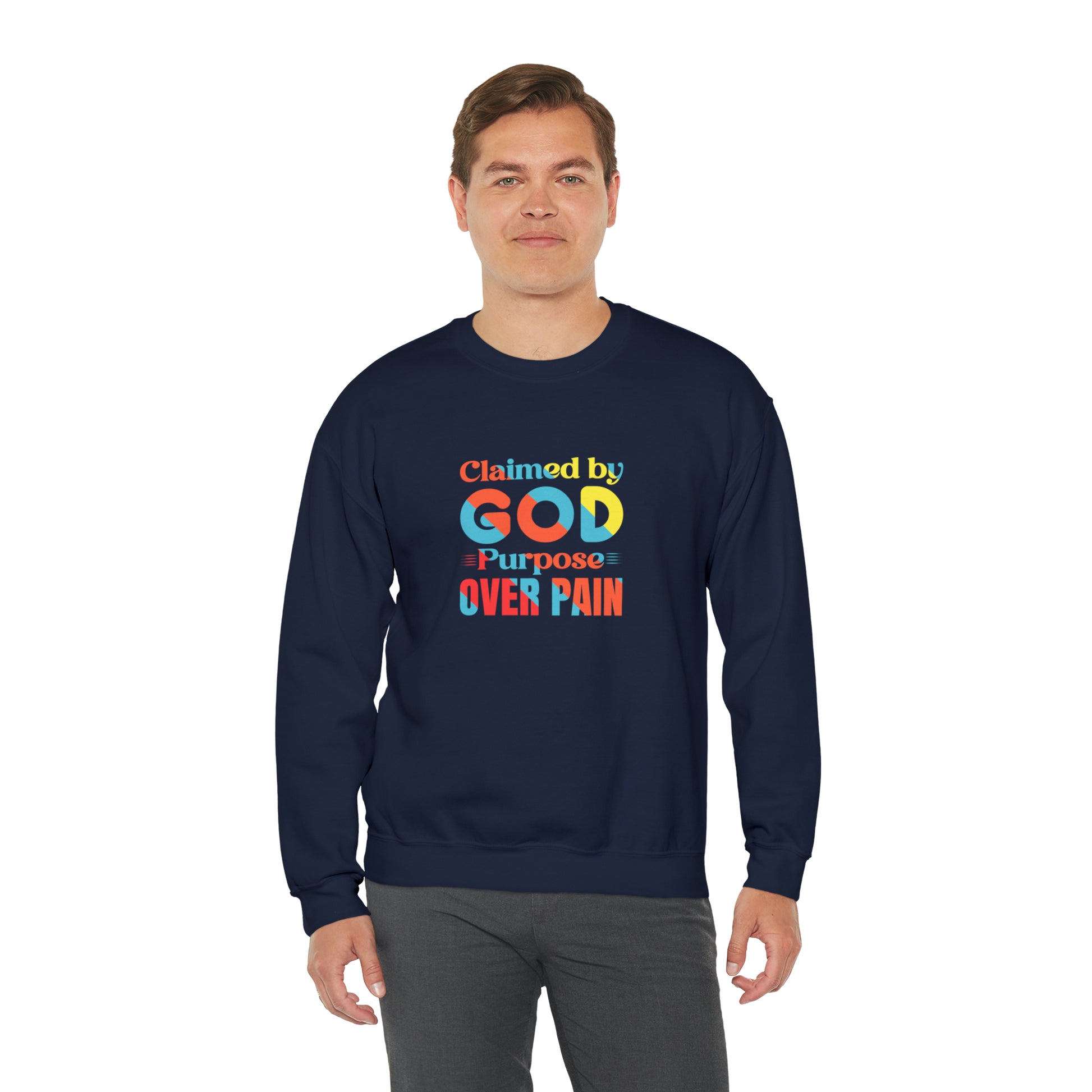 Claimed By God Purpose Over Pain Christian Unisex Heavy Blend™ Crewneck Sweatshirt Printify