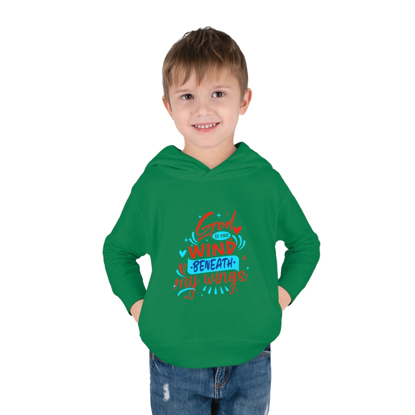 God Is The Wind Beneath My Wings Toddler Pullover Fleece Hoodie Printify