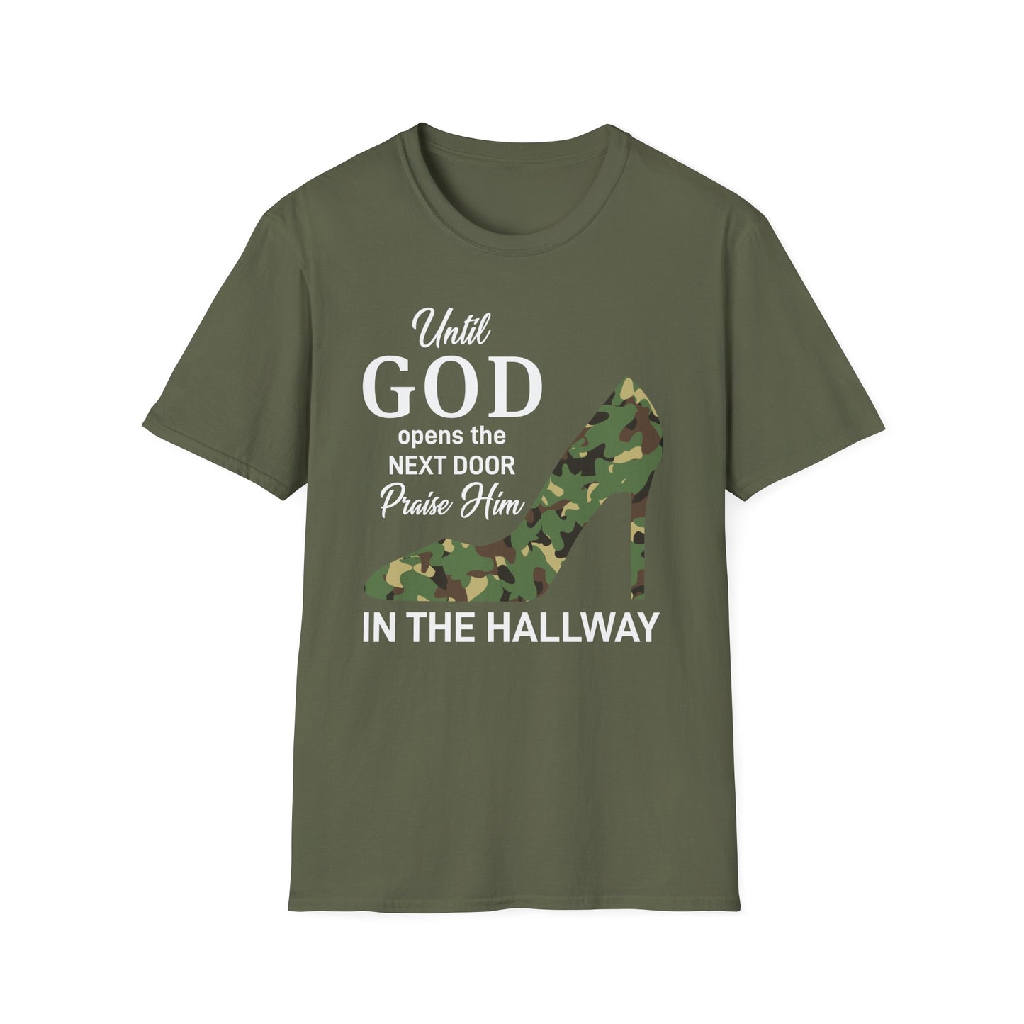 Until God Opens The Door Praise Him In The Hallway Women's Christian T-shirt