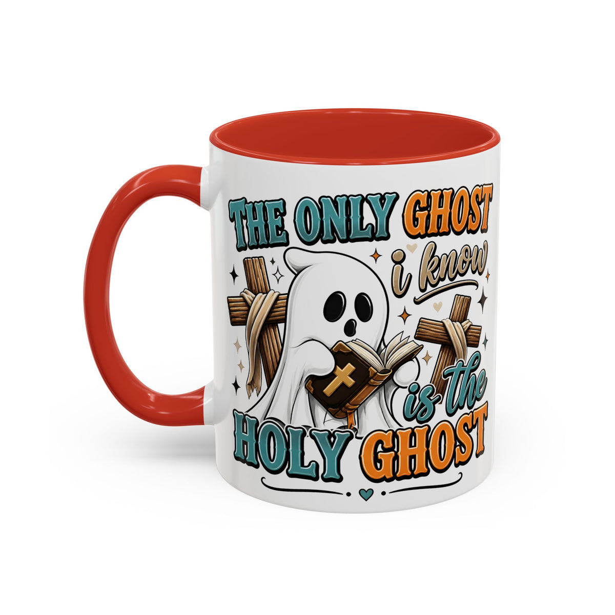 Accent Mug — "The Only Ghost I Know Is the Holy Ghost" Christian Halloween Coffee Cup