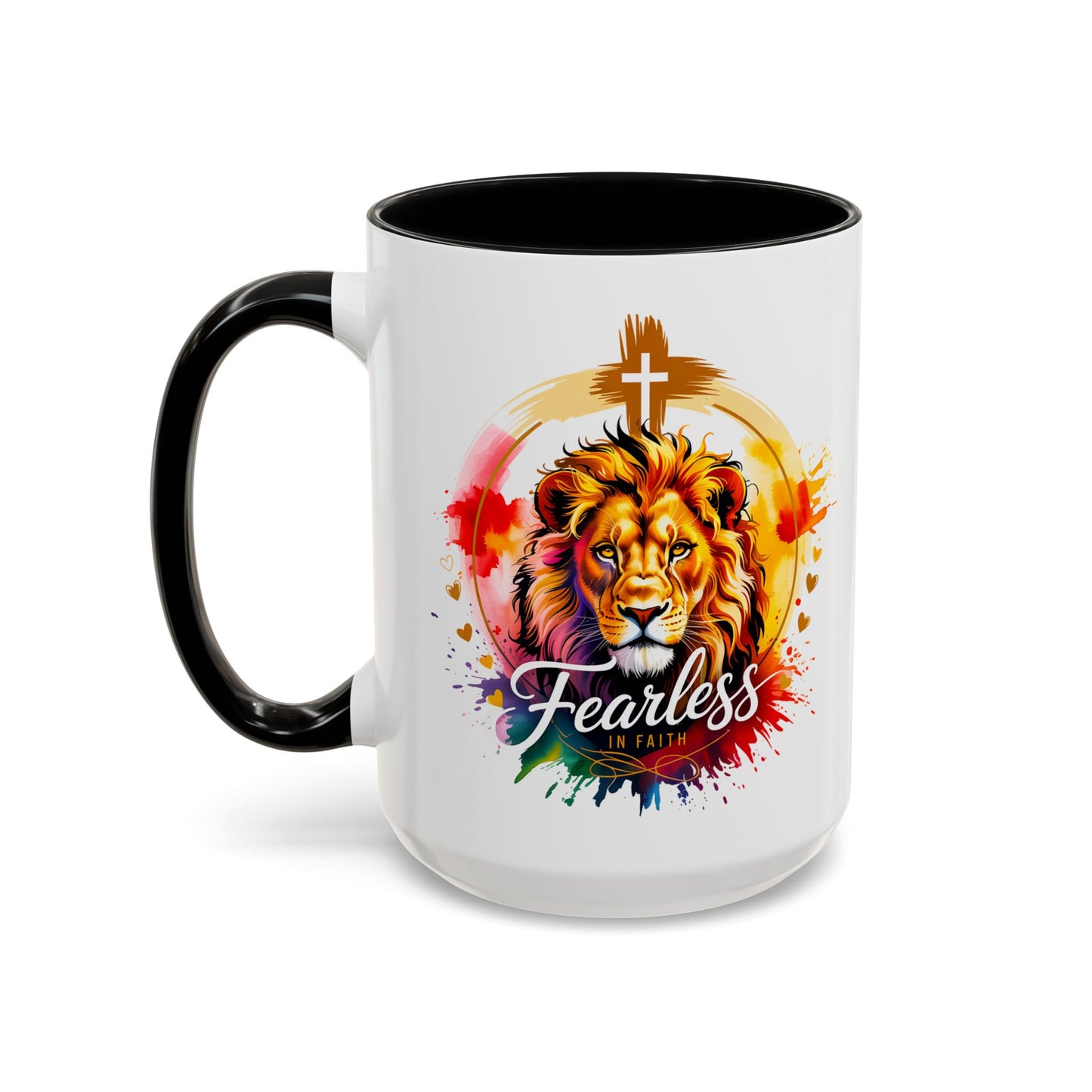 Fearless in Faith Lion Coffee Accent Mug - 11oz & 15oz Inspirational Drinkware