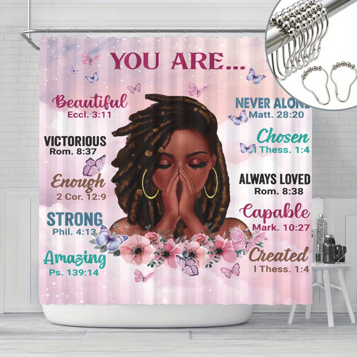 You Are Christian Shower Curtain Set With 12 Hooks 72x72 Inches claimedbygoddesigns