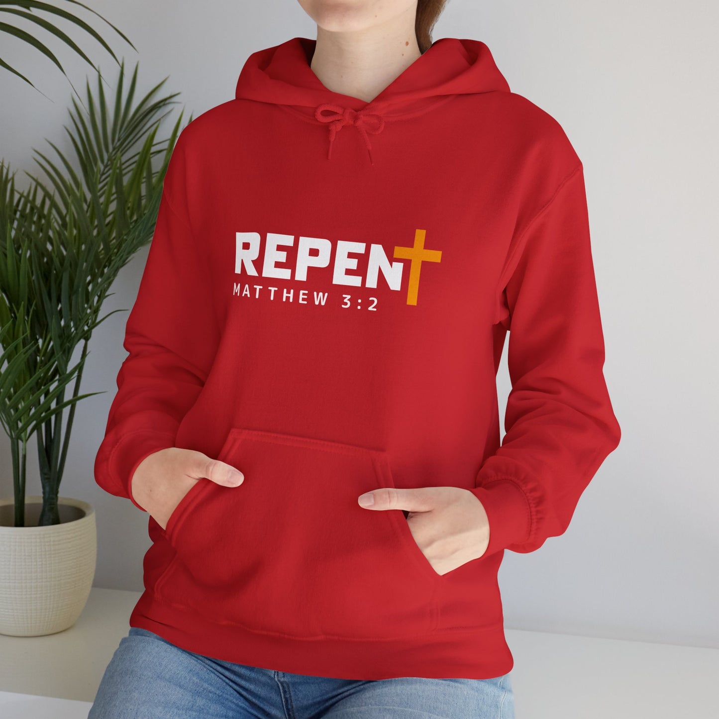 Repent (2) Christian Unisex Hooded Pullover Sweatshirt