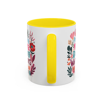 Floral Inspirational Coffee Accent Mug - Praying Mama Raising Warriors, Gift for Moms, Mother's Day Mug, Motivational Cup, Unique Kitchenware