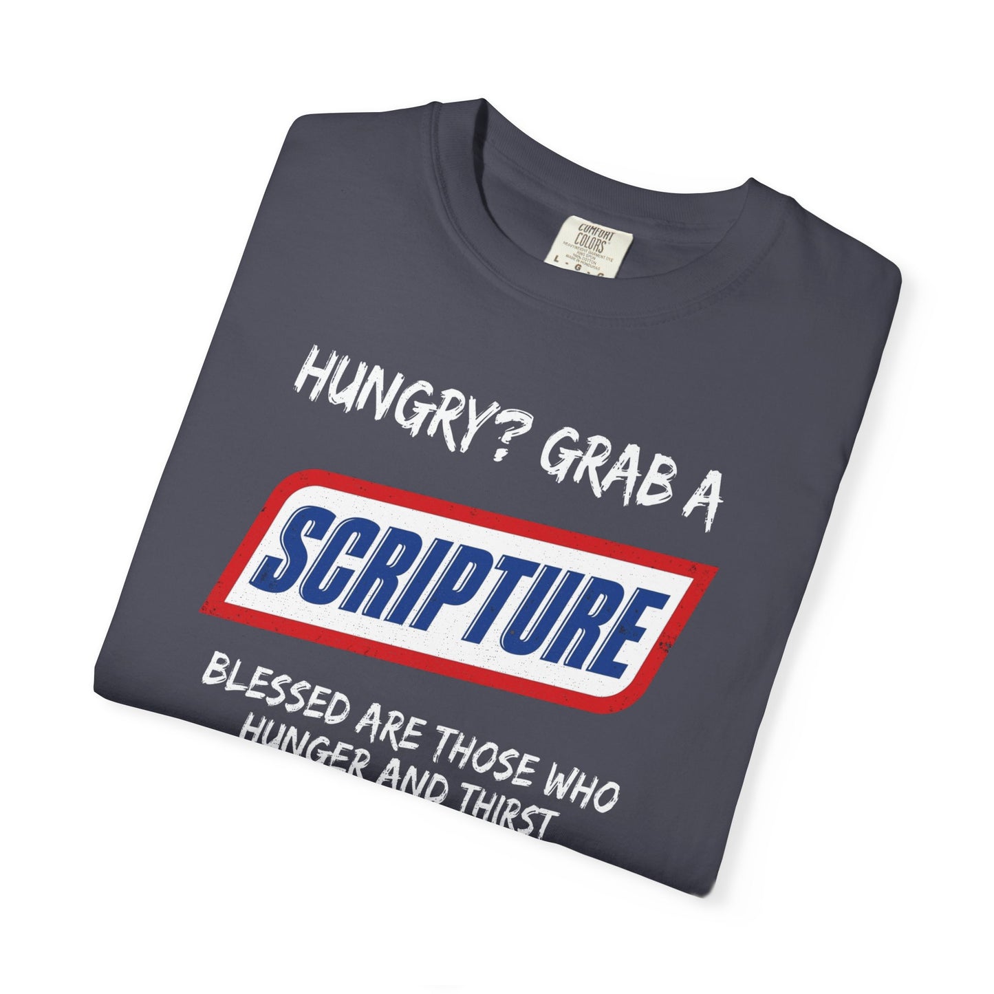 Scripture Snack T-Shirt — "Hungry? Grab a Scripture" Matthew 5:6 Christian Tee