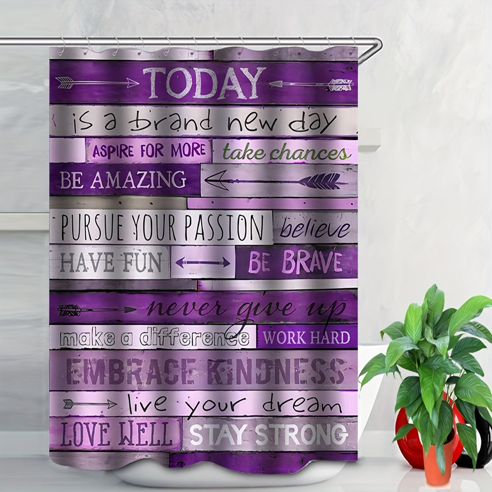 Today Stay Strong 4pc Christian Shower Curtain With 12 Hooks, Non-Slip Bathroom Rug, Toilet U-Shape Mat, Toilet Lid Cover Pad claimedbygoddesigns