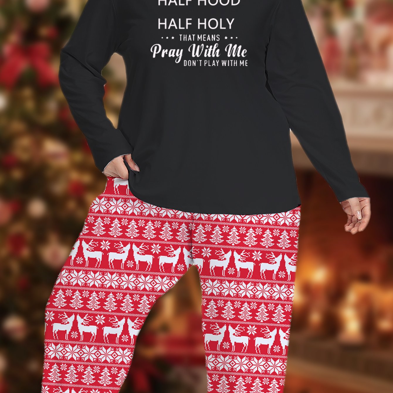 Pray With Me Don't Play With Me Plus Size (Christmas Themed) Women's Christian Pajamas claimedbygoddesigns