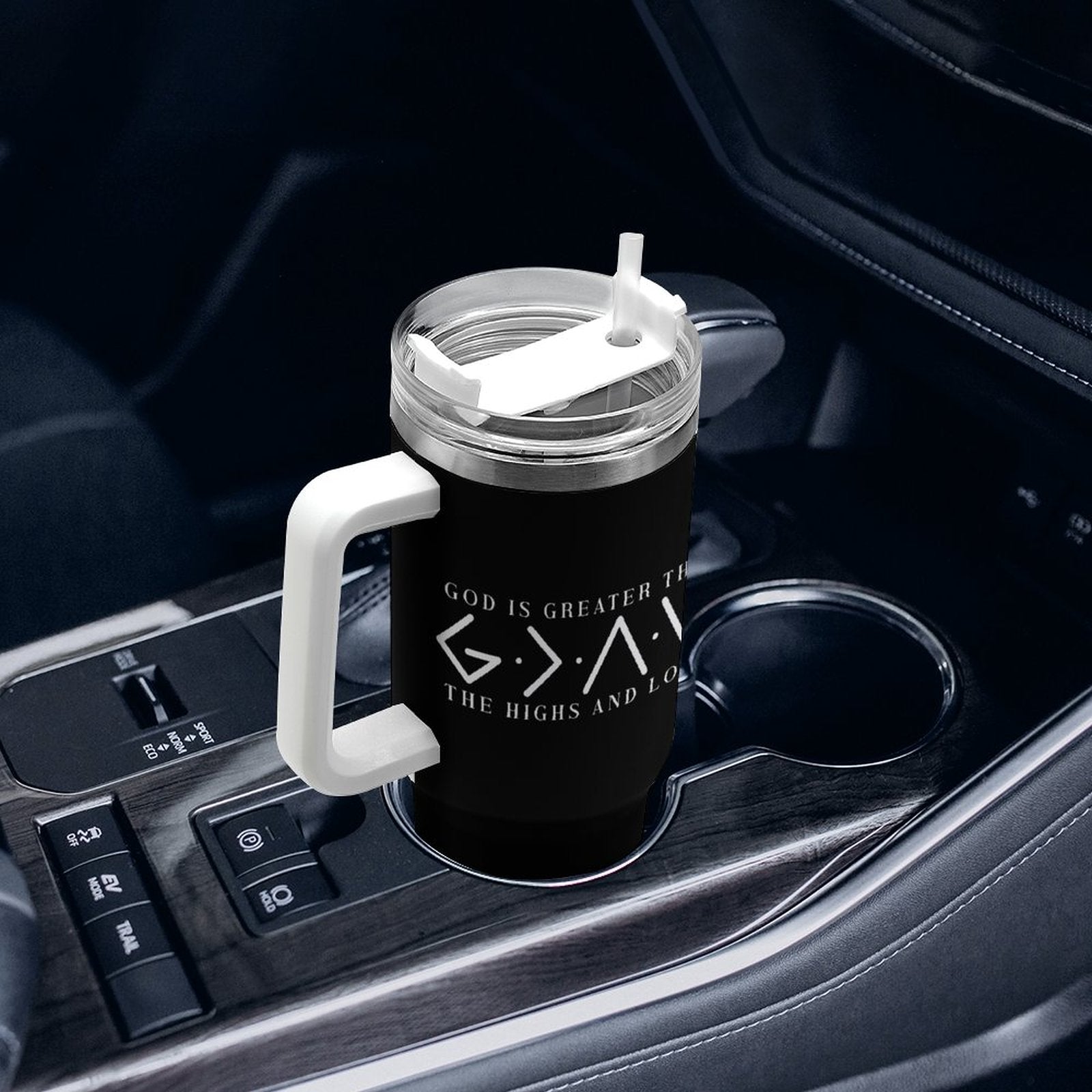 He Is Greater Christian 40oz Large Capacity Car Tumbler (double - sided print) - ClaimedbyGodDesigns