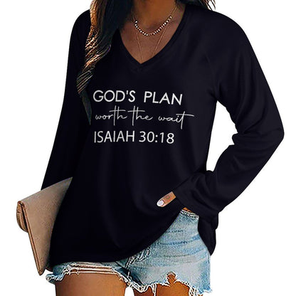 His Plan Is Worth The Wait Women's Christian V-neck Loose Long Sleeve Sweatshirt