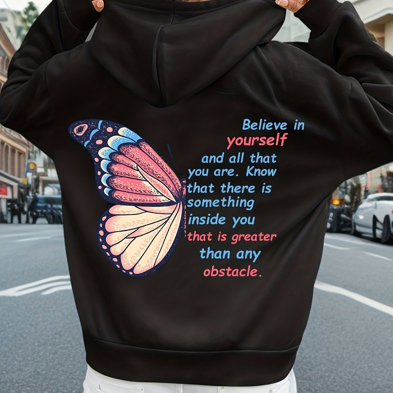 Believe In Yourself Plus Size Women's Christian Pullover Hooded Sweatshirt claimedbygoddesigns