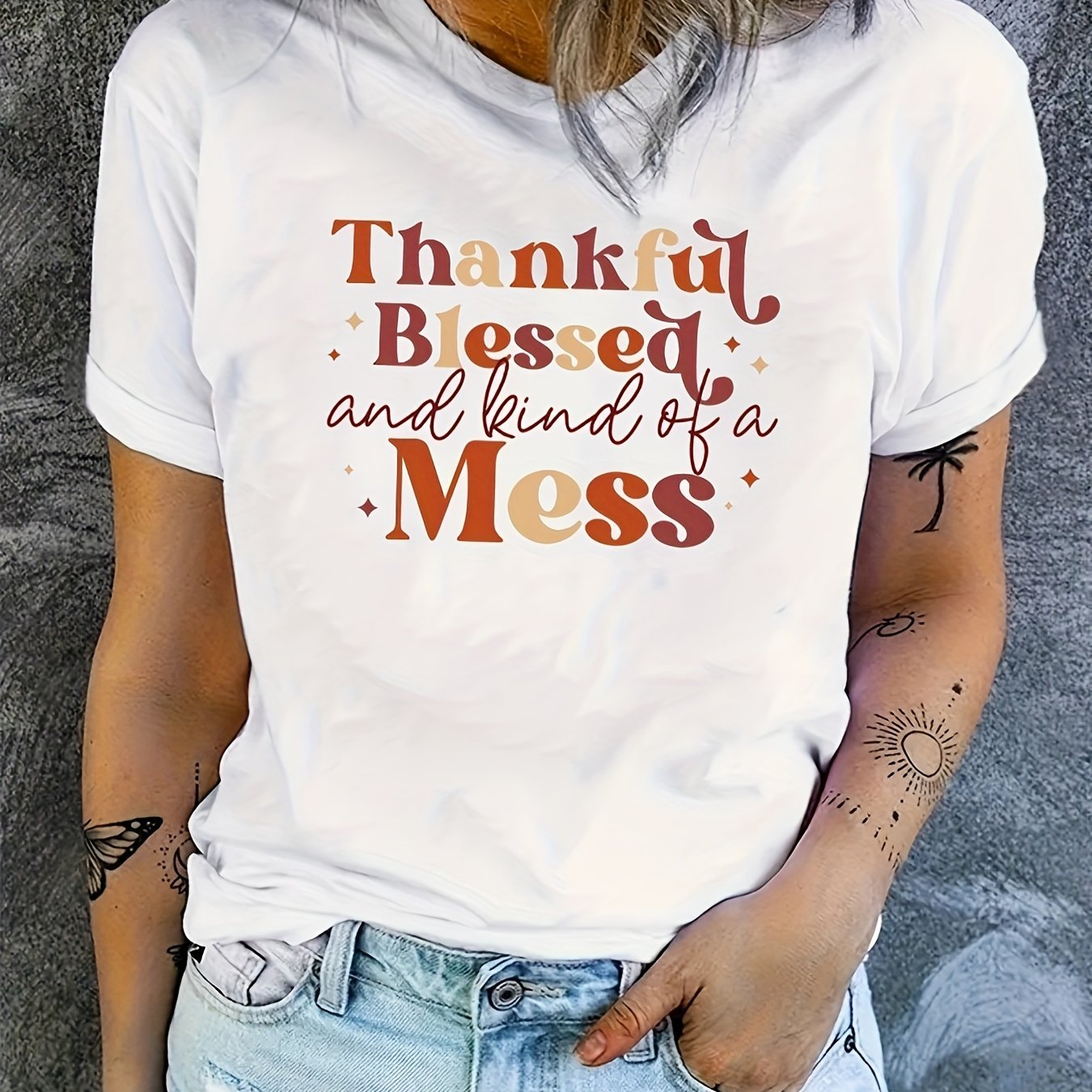 Thankful Blessed And Kind Of A Mess Women's Christian T-shirt claimedbygoddesigns