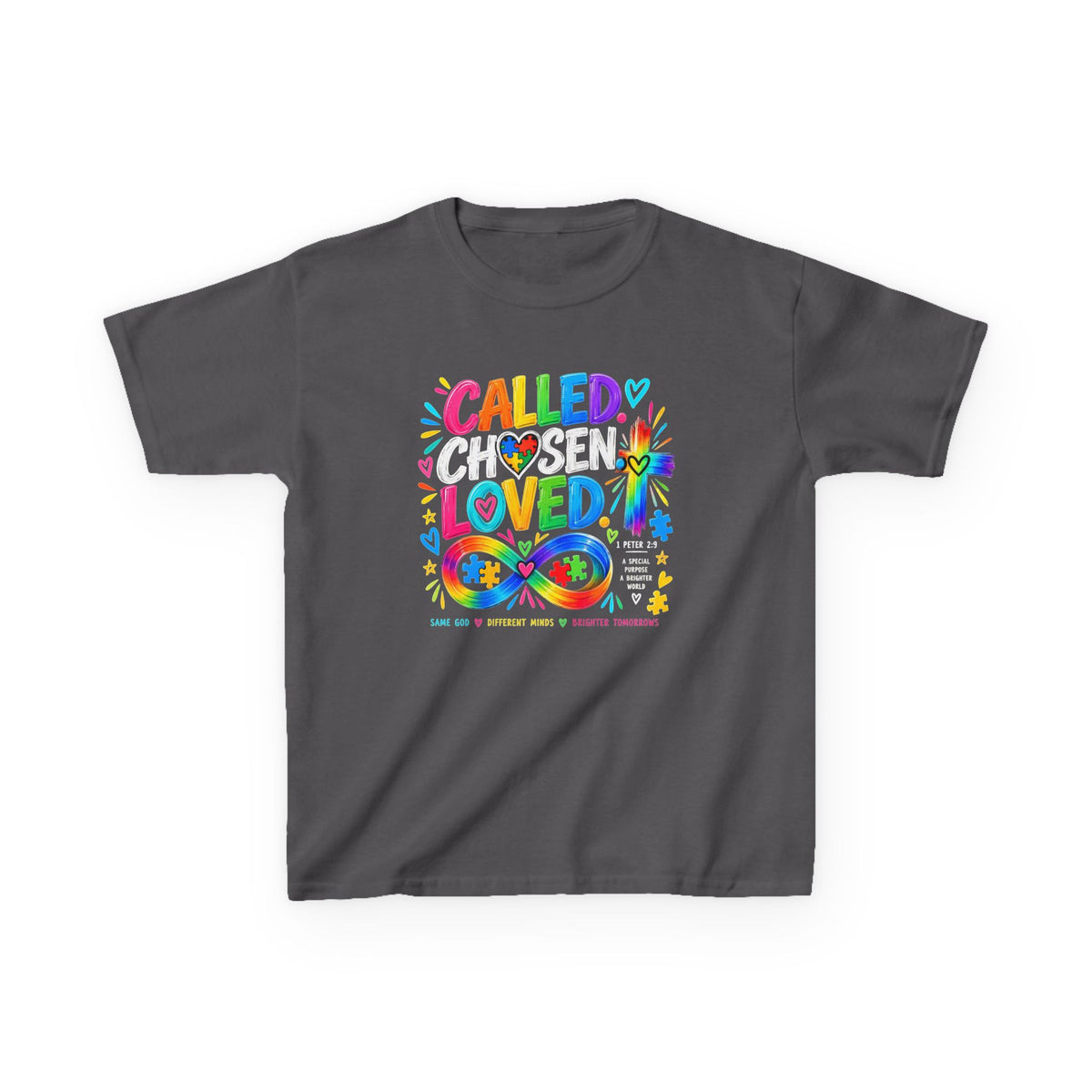 Called Chosen Loved colorful autism awareness youth t-shirt