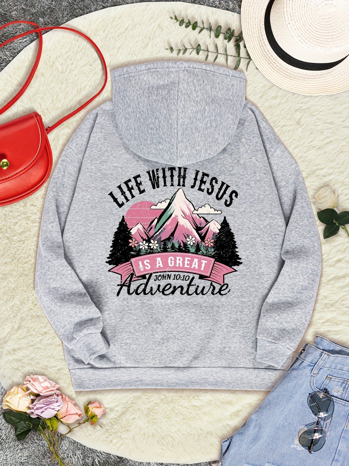 Life With Jesus Is A Great Adventure Women's Christian Pullover Hooded Sweatshirt claimedbygoddesigns