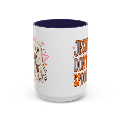 Accent Coffee Mug — "Jesus Don't Spook!" Cute Ghost Christian Coffee Mug (11/15oz)