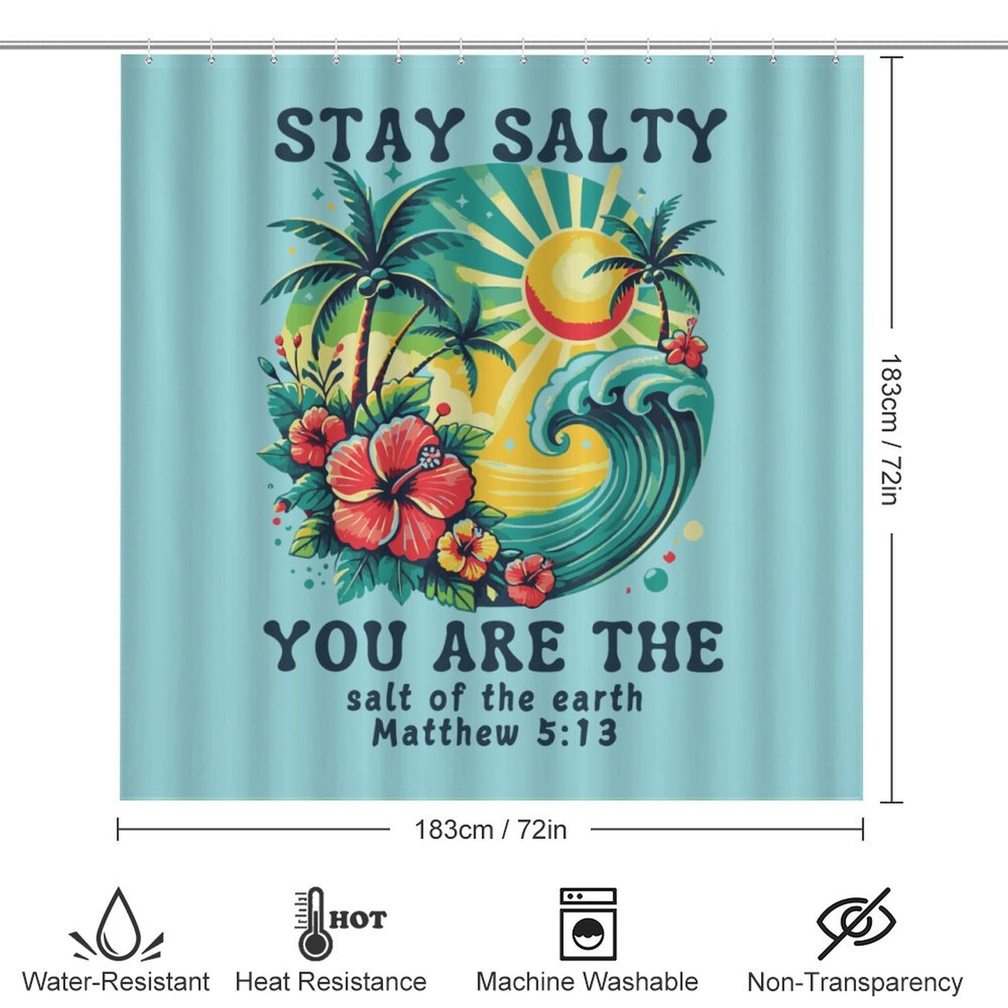 Stay Salty Christian Shower Curtain Set with a bath rug, a contour rug and a toilet lid - ClaimedbyGodDesigns
