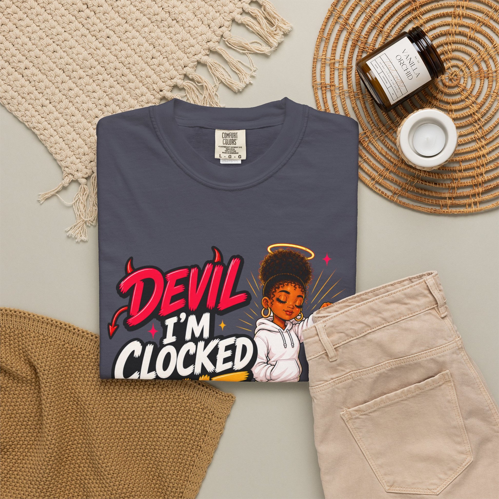 T-Shirt — "Devil I'm Clocked Out for Drama" Graphic Tee - ClaimedbyGodDesigns